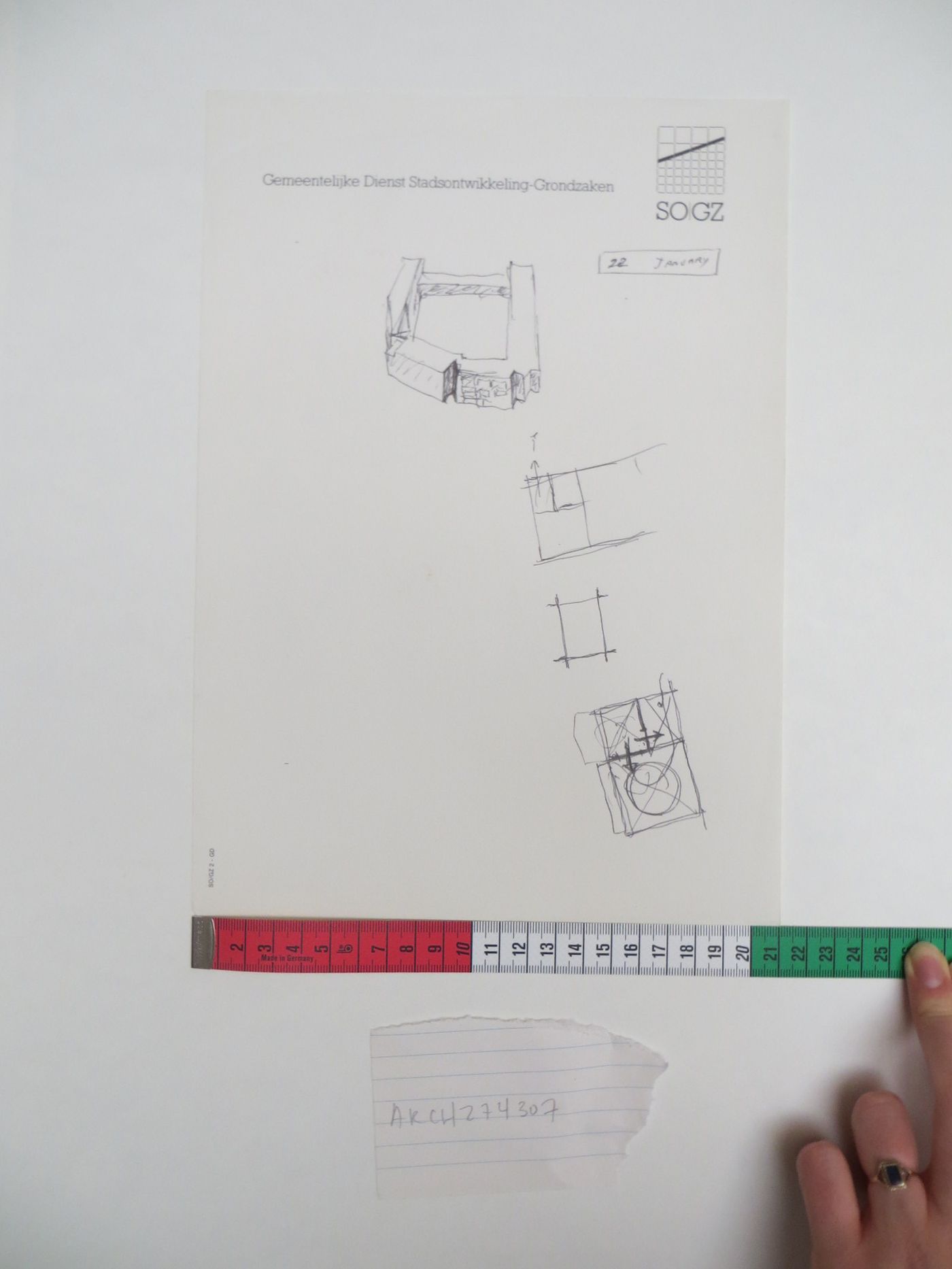 Sketch of block corner and access studies, Punt en Komma, The Hague