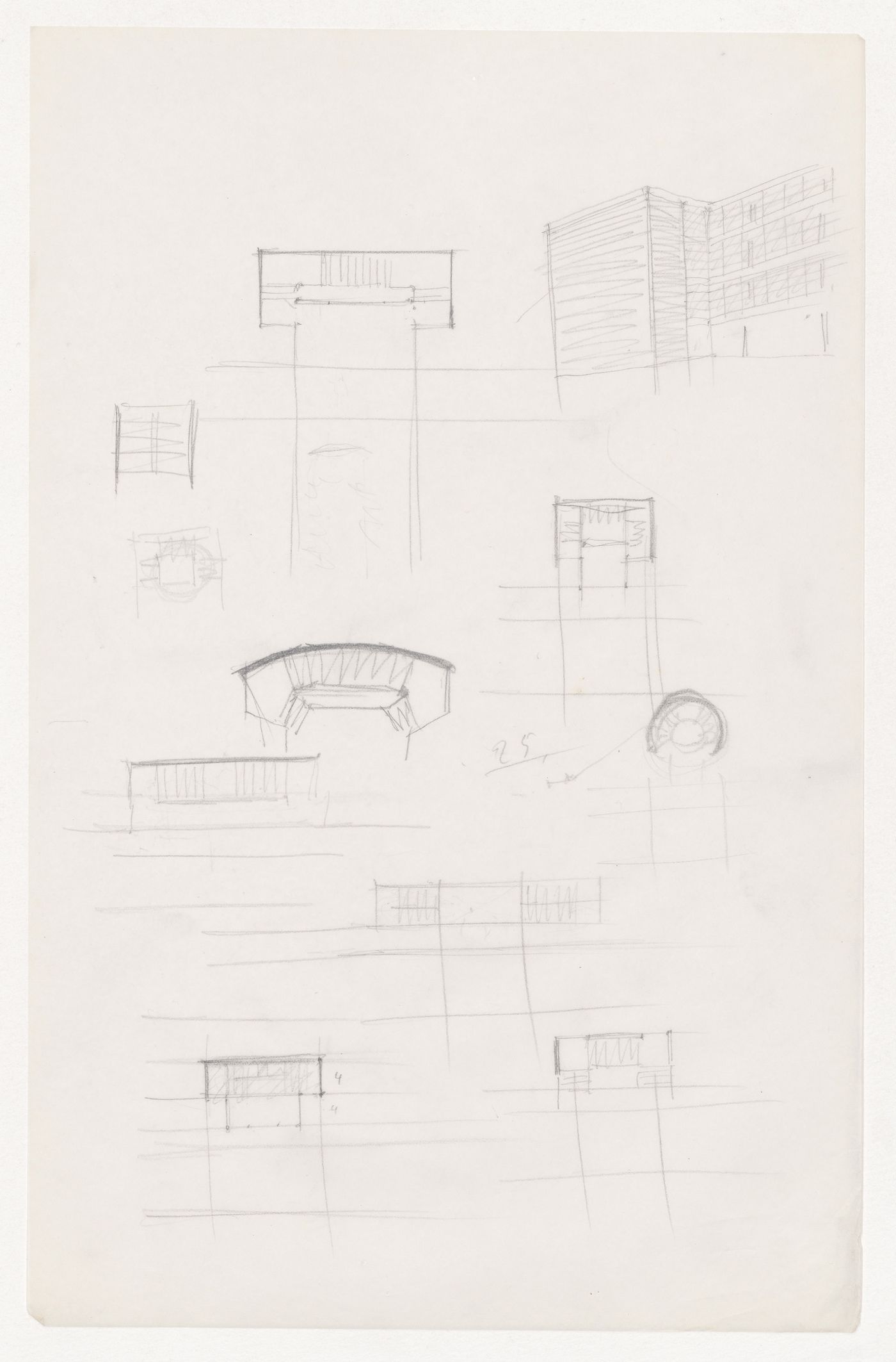 Sketch plans and perspective sketch for stairwells for Illinois Institute of Technology