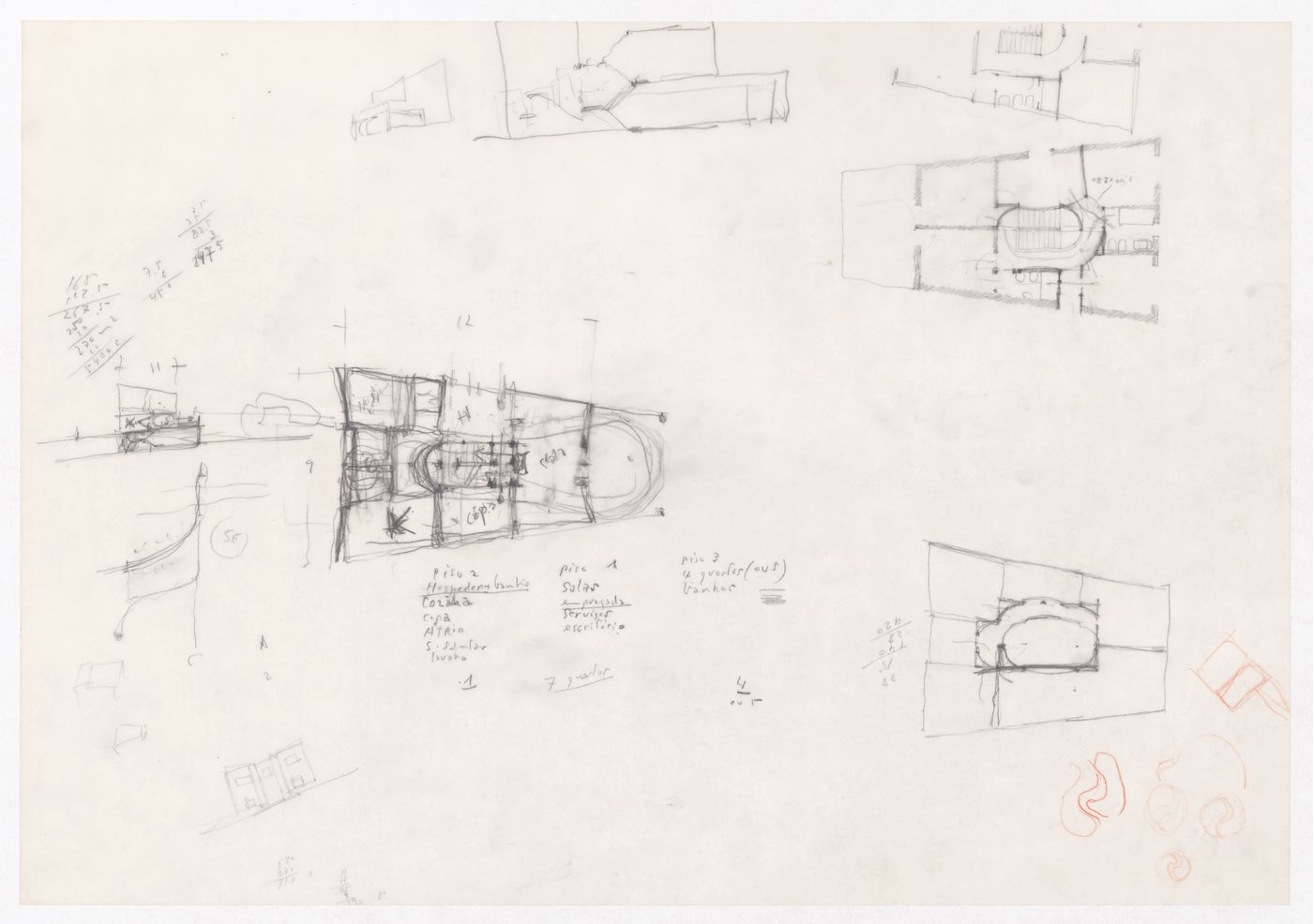 Sketch plans and sections for Casa Fernando Machado, Porto, Portugal