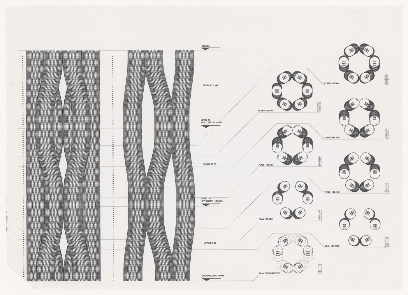 Elevation and section details for World Trade Center, Ground Zero, New York City, New York