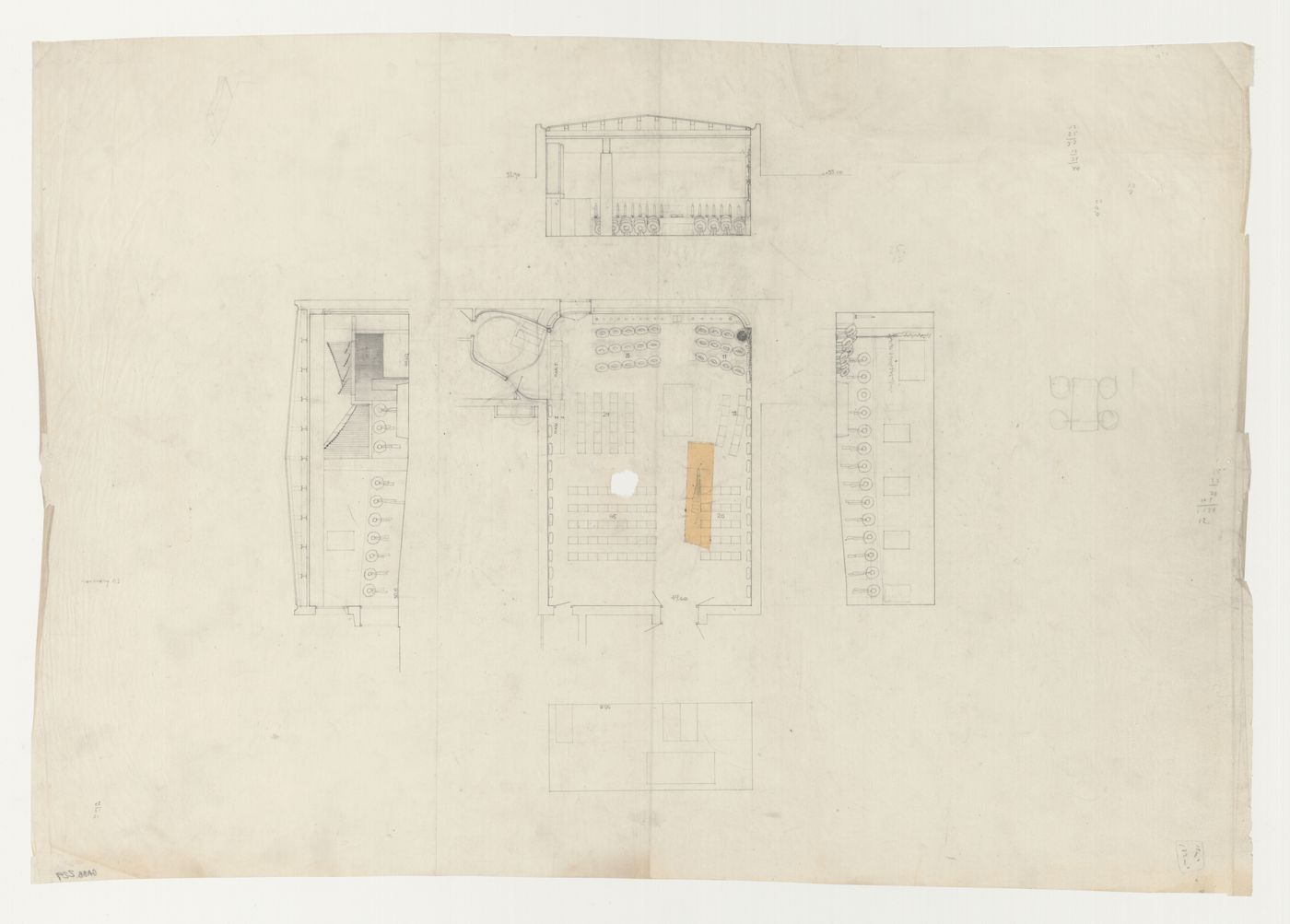 Plan and sections for the Chapel of the Holy Cross, Woodland Crematorium, Woodland Cemetery, Stockholm, Sweden