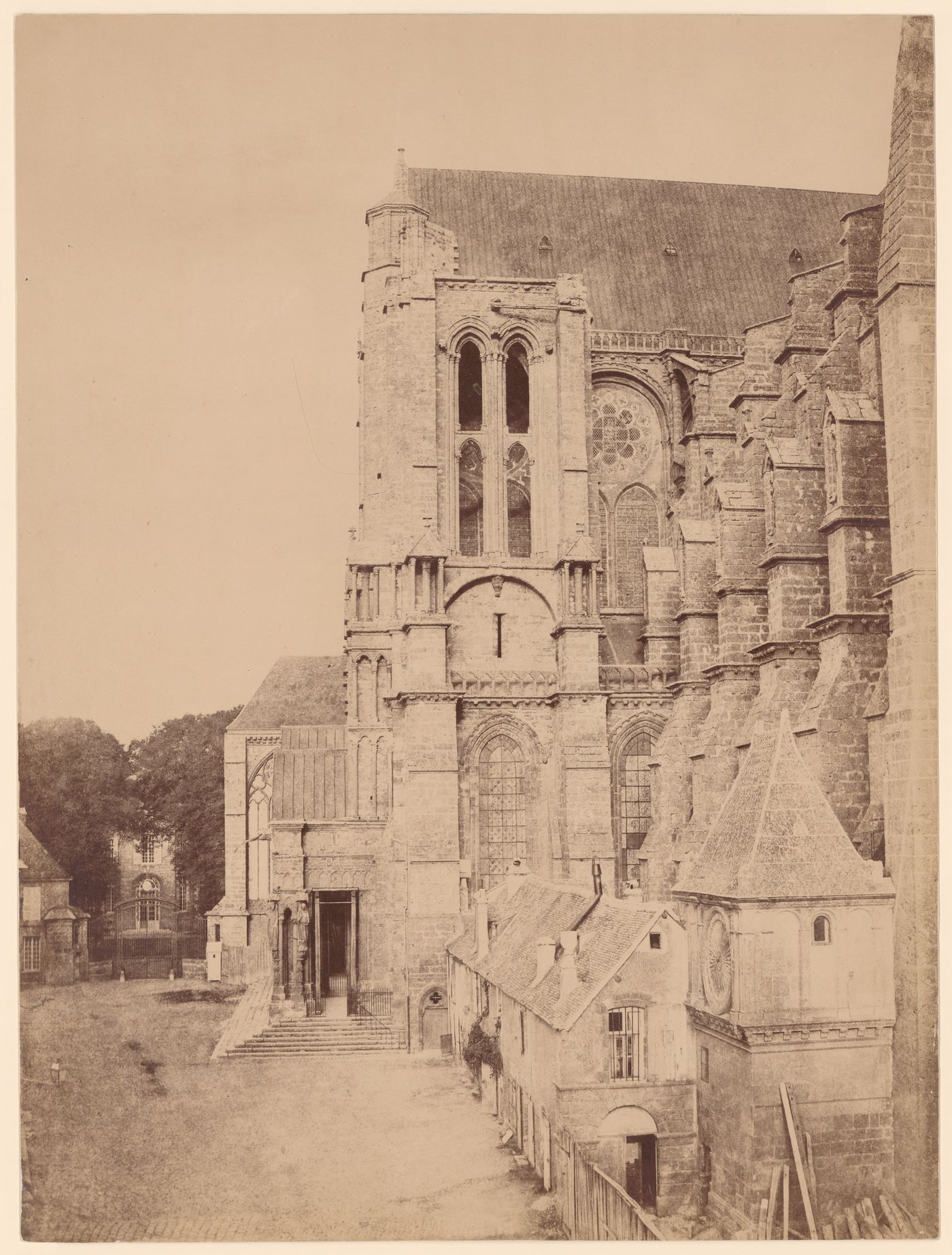 View of exterior north transept, from west, Chartres, France