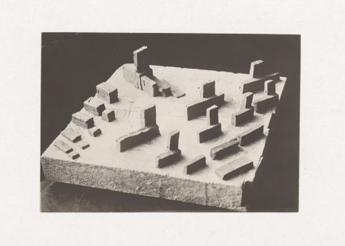 Photograph of a student model by Valueva [?] on the topic "Rhythm and Space. Composition "City Block"" for the "Space" course at the Vkhutein (Moscow Higher Technical Institute), Moscow