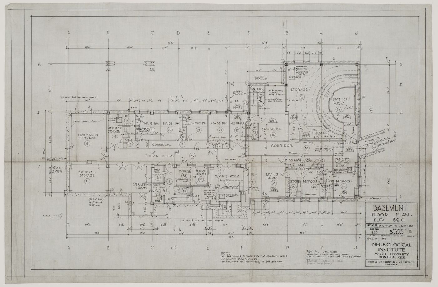 Montréal Neurological Institute, Montréal, Québec: basement plan