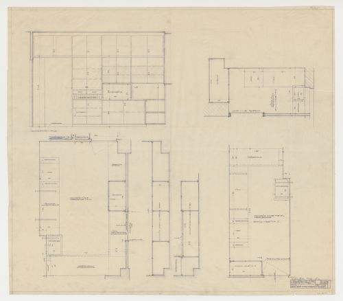 Ground and first floor plans and elevation for kitchens for a type CL housing unit, Hellerhof Housing Estate, Frankfurt am Main, Germany