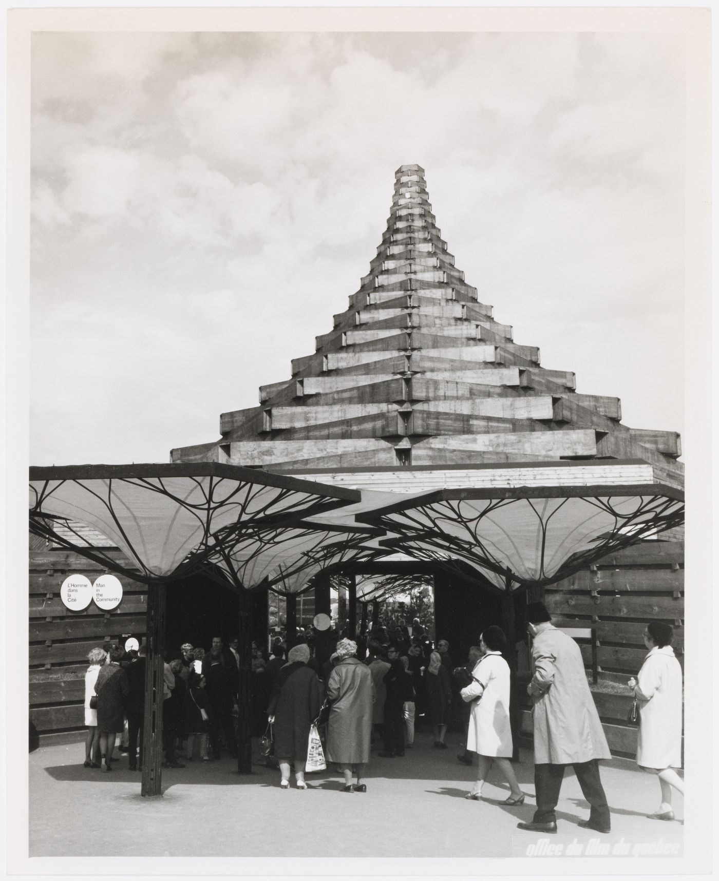 View of the Man in the Community Pavilion's entrance, Expo 67, Montréal, Québec