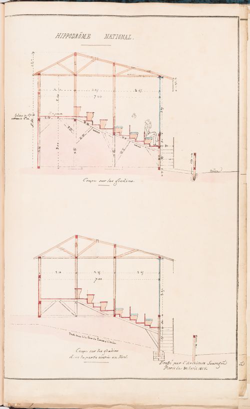 Hippodrome national, Paris: Sections through the grandstand