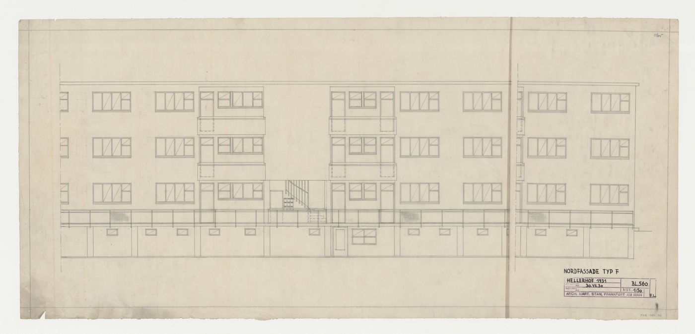 North elevation for a type F housing unit, Hellerhof Housing Estate, Frankfurt am Main, Germany