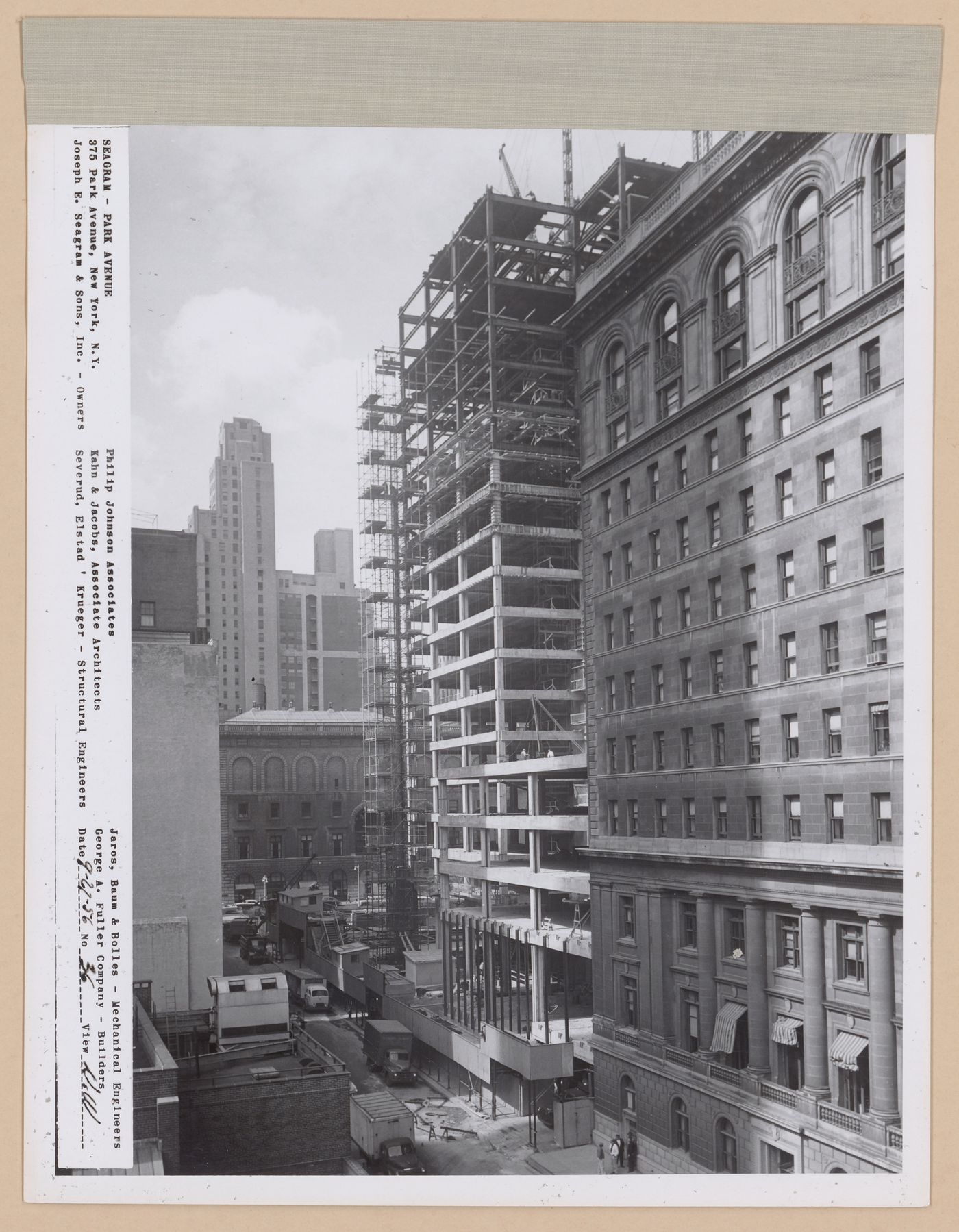 Seagram building under construction, 375 Park avenue, New York, N.Y., north-west view