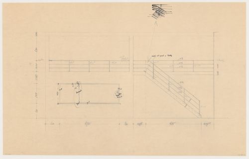 Lateral elevation, partial perspective and details for Johnson House, Pinehurst, North Carolina