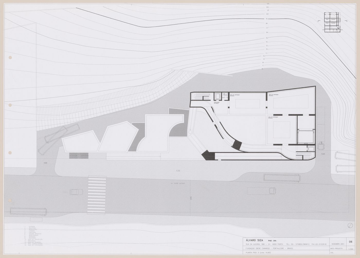 Fourth floor plan for C. Cultural e Audit. para a Fundação Iberê  Camargo [Iberê  Camargo Foundation Museum], Porto Alegre, Brazil