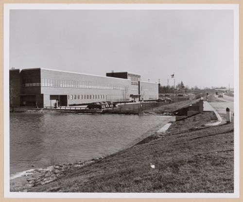 View of the main entrance to the Parts and Equipment Manufacturing Building, Ford Motor Company, Ypsilanti, Michigan