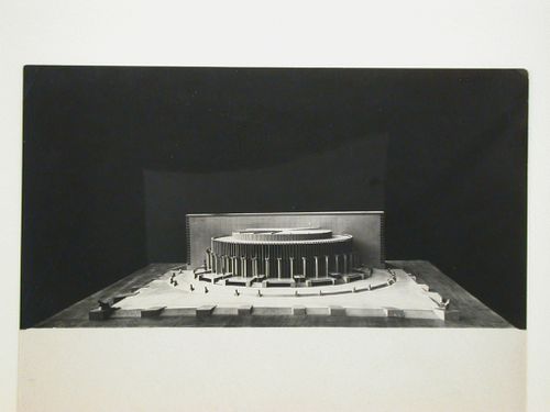 Photograph of a model for the final round of competition for a "synthetic theater" in Sverdlovsk, Soviet Union (now Ekaterinburg, Russia)