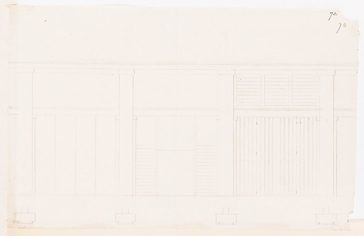 Project for Clos d'équarrissage, fôret de Bondy: Partial elevation, probably for a stable