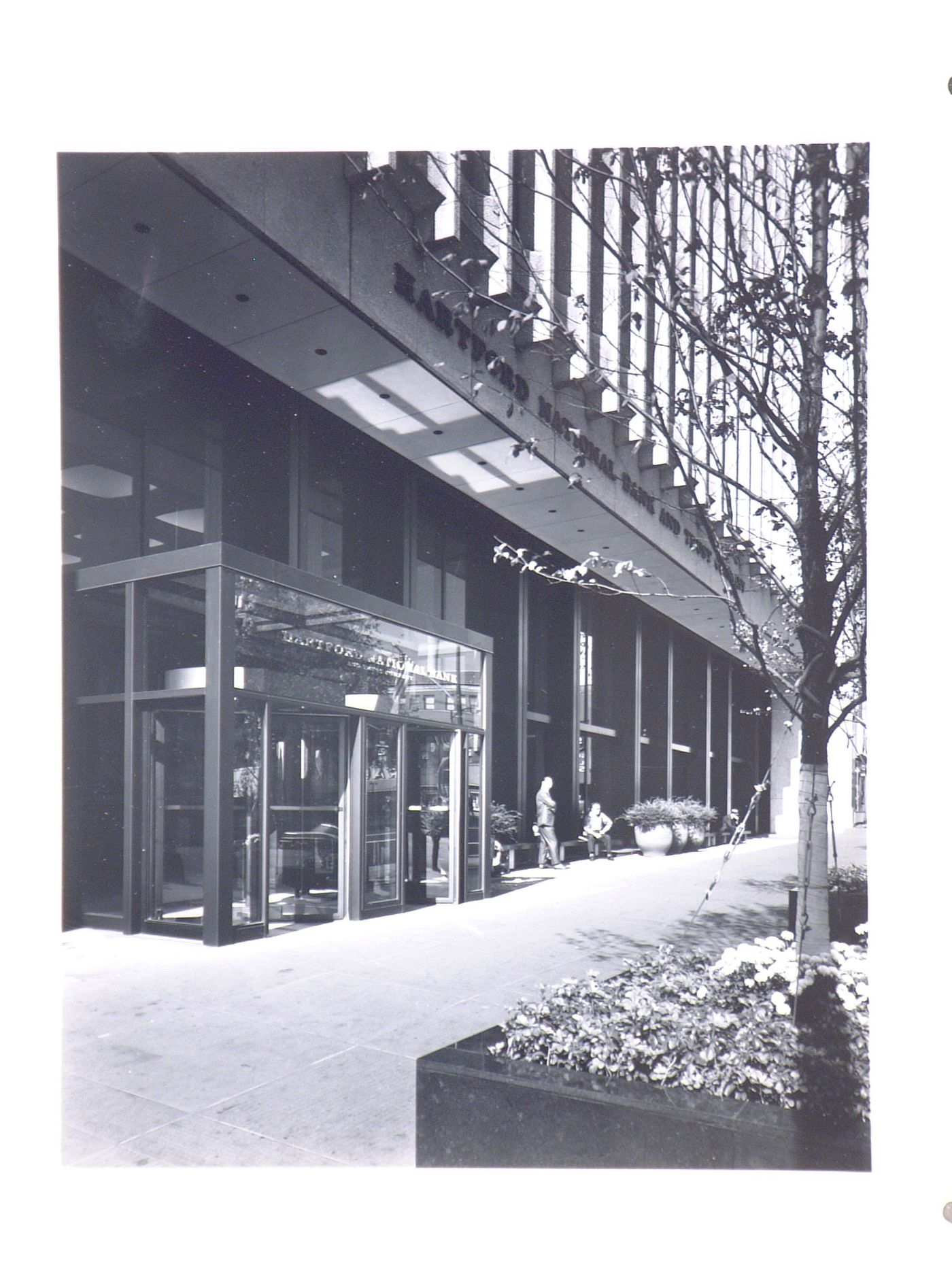 View of the entrance of the Hartford National Bank and Trust Company building, Hartford, Connecticut, United States