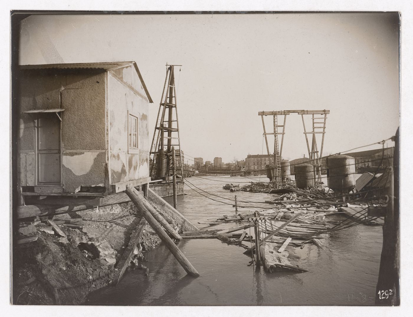 Construction of the Paris Metro, exterior view of debris in the Seine, Paris, France
