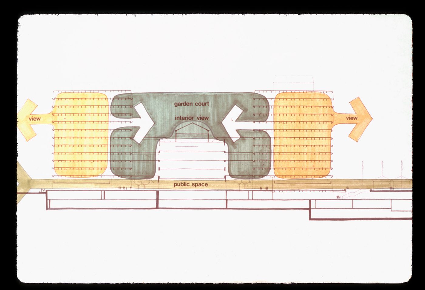 Garden court concept diagram for Bank of Canada Building, Ottawa, Ontario