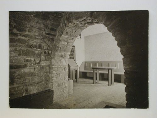 Interior view of a stone corridor and a room of Primavesi Country House, Tess Valley, near Winkelsdorf, Czech Republic