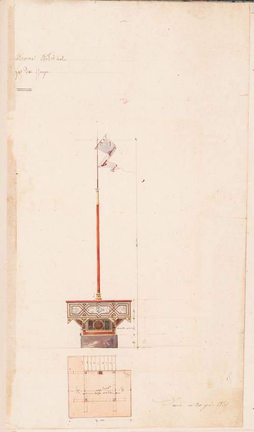 Hippodrome national, Paris: Elevation and plan for the judges' stand