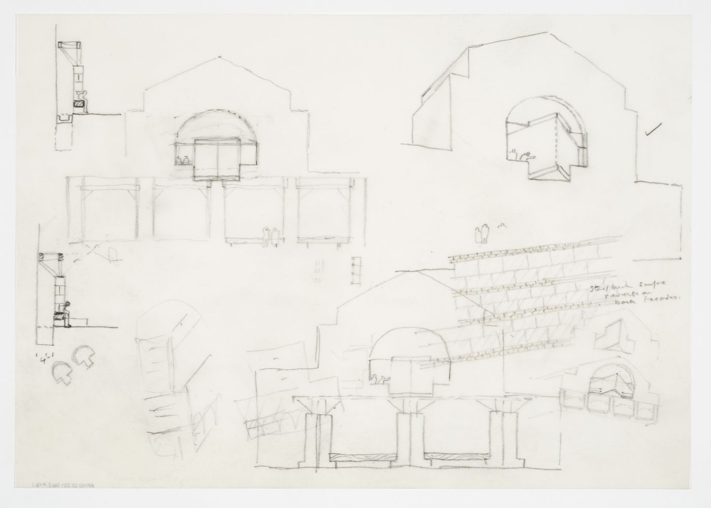 Center for Theatre Arts, Cornell University, Ithaca, New York: sections, axonometrics and elevations
