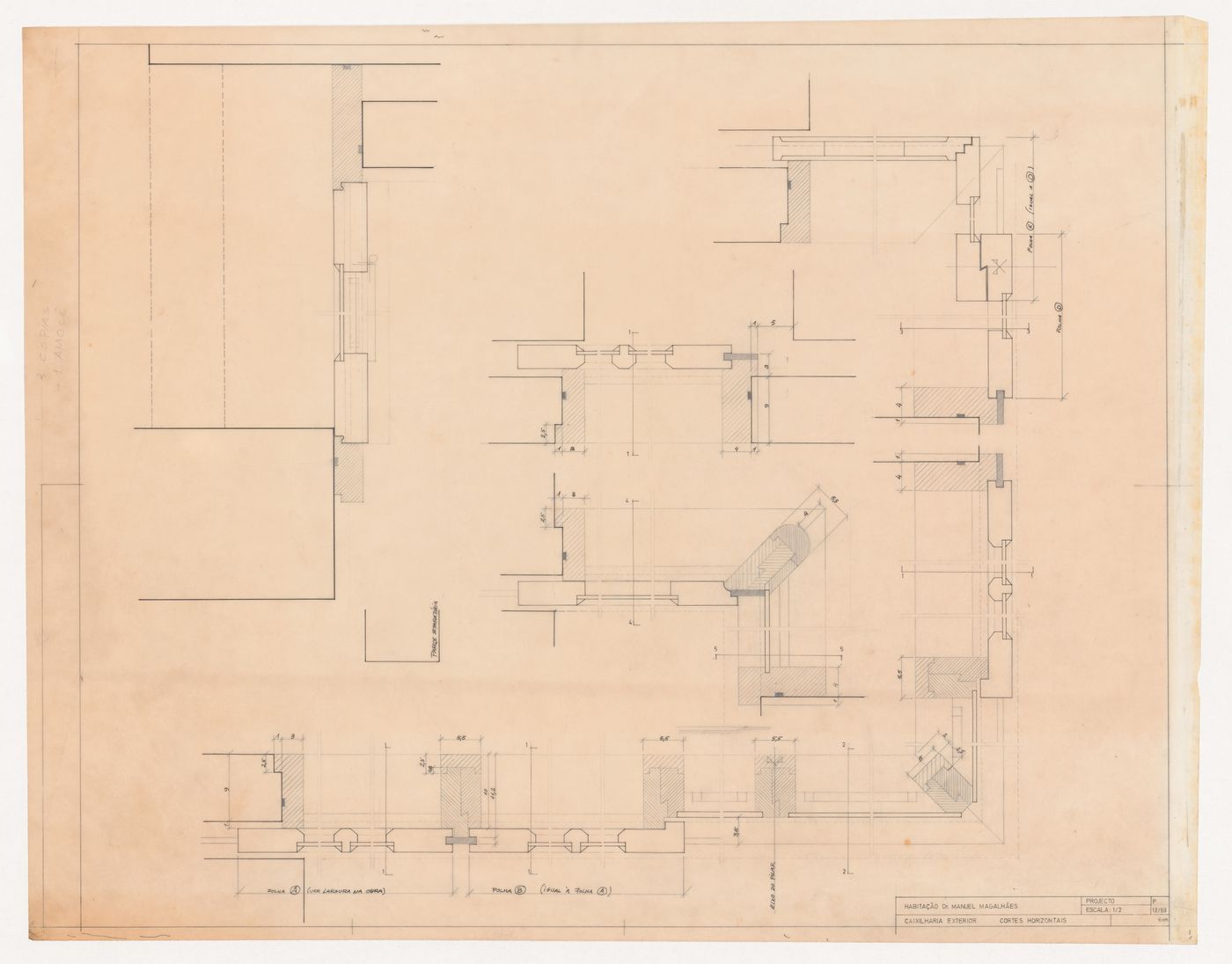 Plans for exterior window frames for Casa Manuel Magalhães, Porto