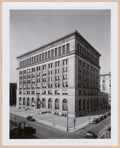 View of principal and lateral façades of the Police Headquarters, Detroit, Michigan