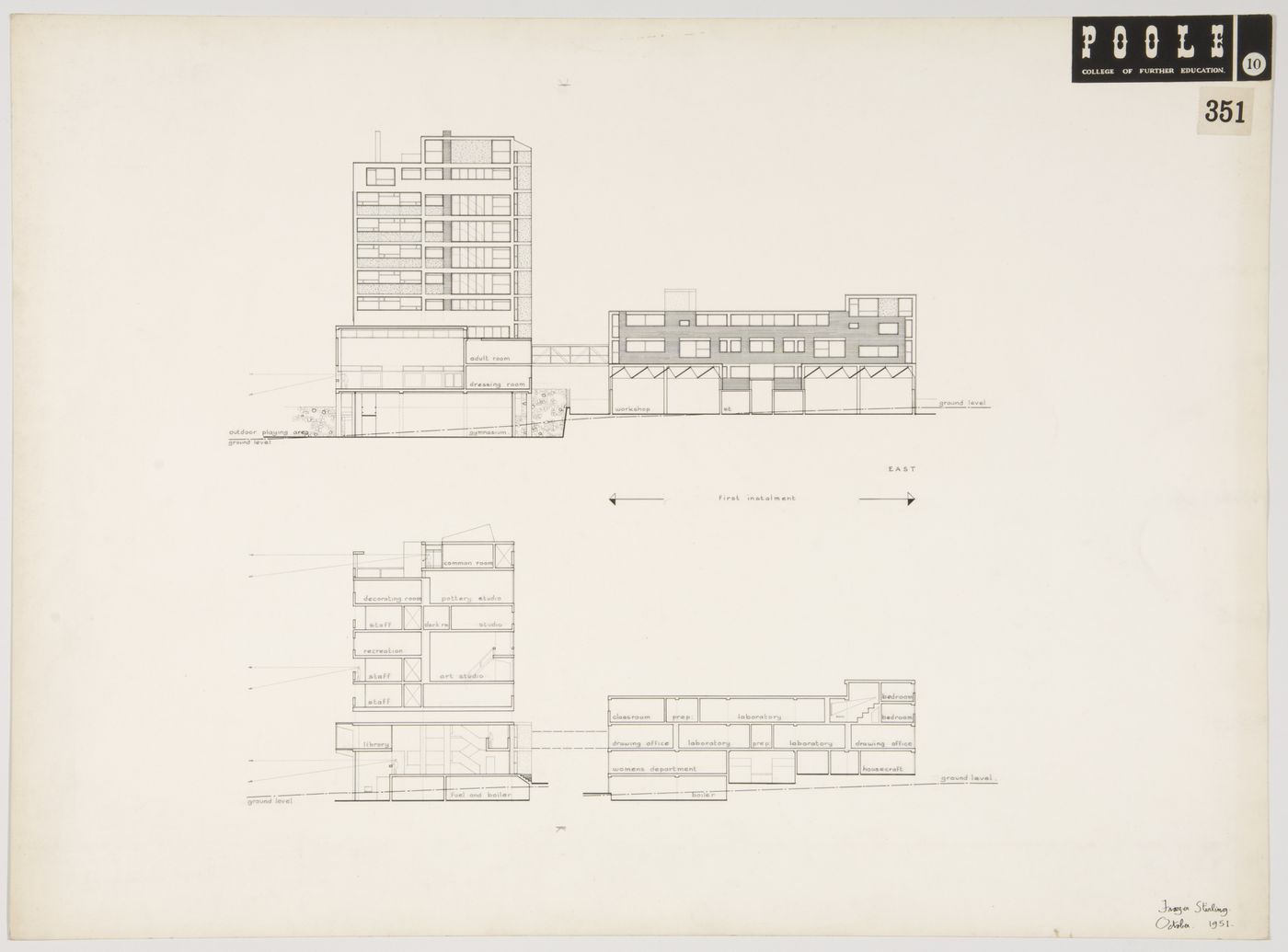 Elevation and section for Poole College of Further Education, Poole, England