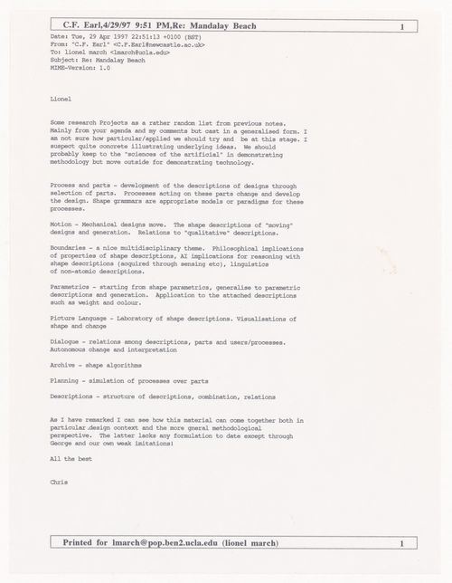 Email from Chris Earl to March on UCLA Symposium