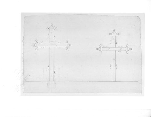 Elevations for a high altar [?] cross for Notre-Dame de Montréal; verso: Elevation for a column base for Notre-Dame de Montréal