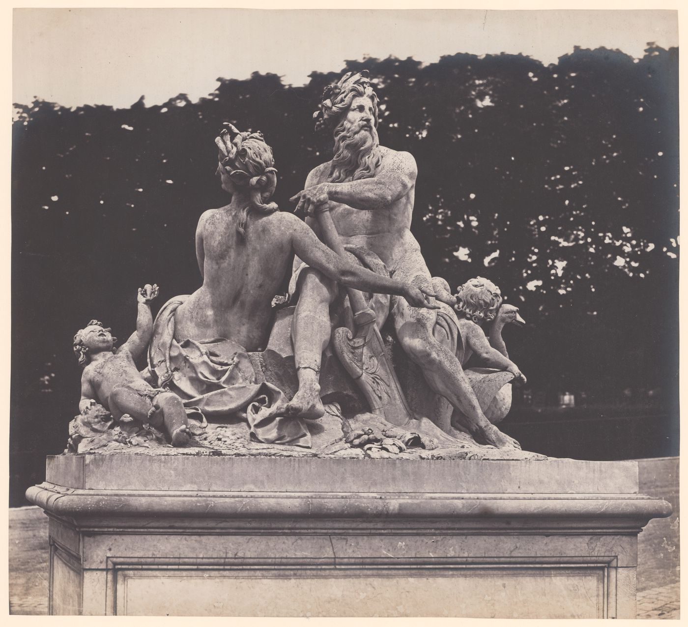 Tuileries Gardens: "The Seine and the Marne" close-up of sculptural group, Paris, France
