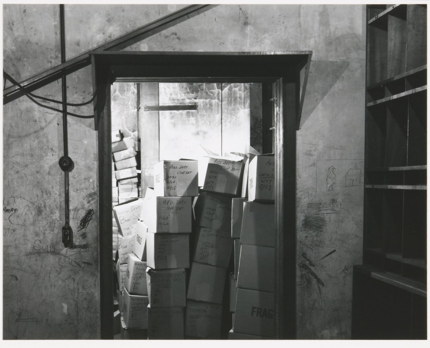 View of records in vault, basement, Old City Hall, Boston, Massachusetts, United States