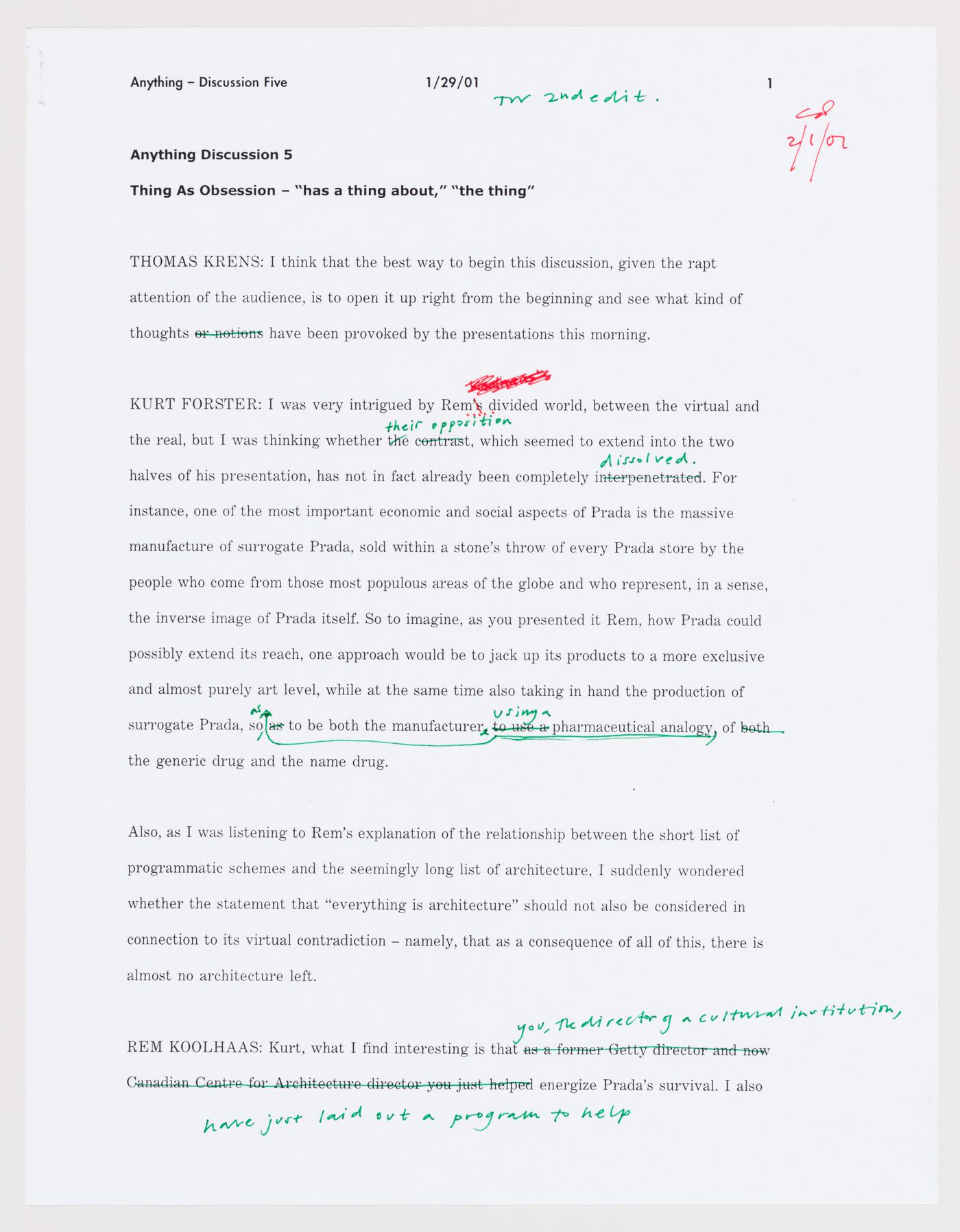 Annotated transcript of "Thing As Obsession", a panel discussion on the relationship between media and architecture at the last Any conference, Anything