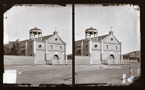 Stereograph of Our Lady Queen of Angels Catholic Church, Los Angeles, California, United States of America
