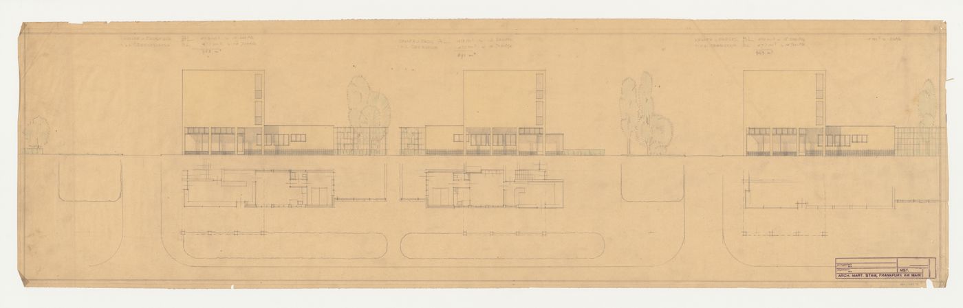 Ground floor plans and elevations for housing units, Hellerhof Housing Estate, Frankfurt am Main, Germany