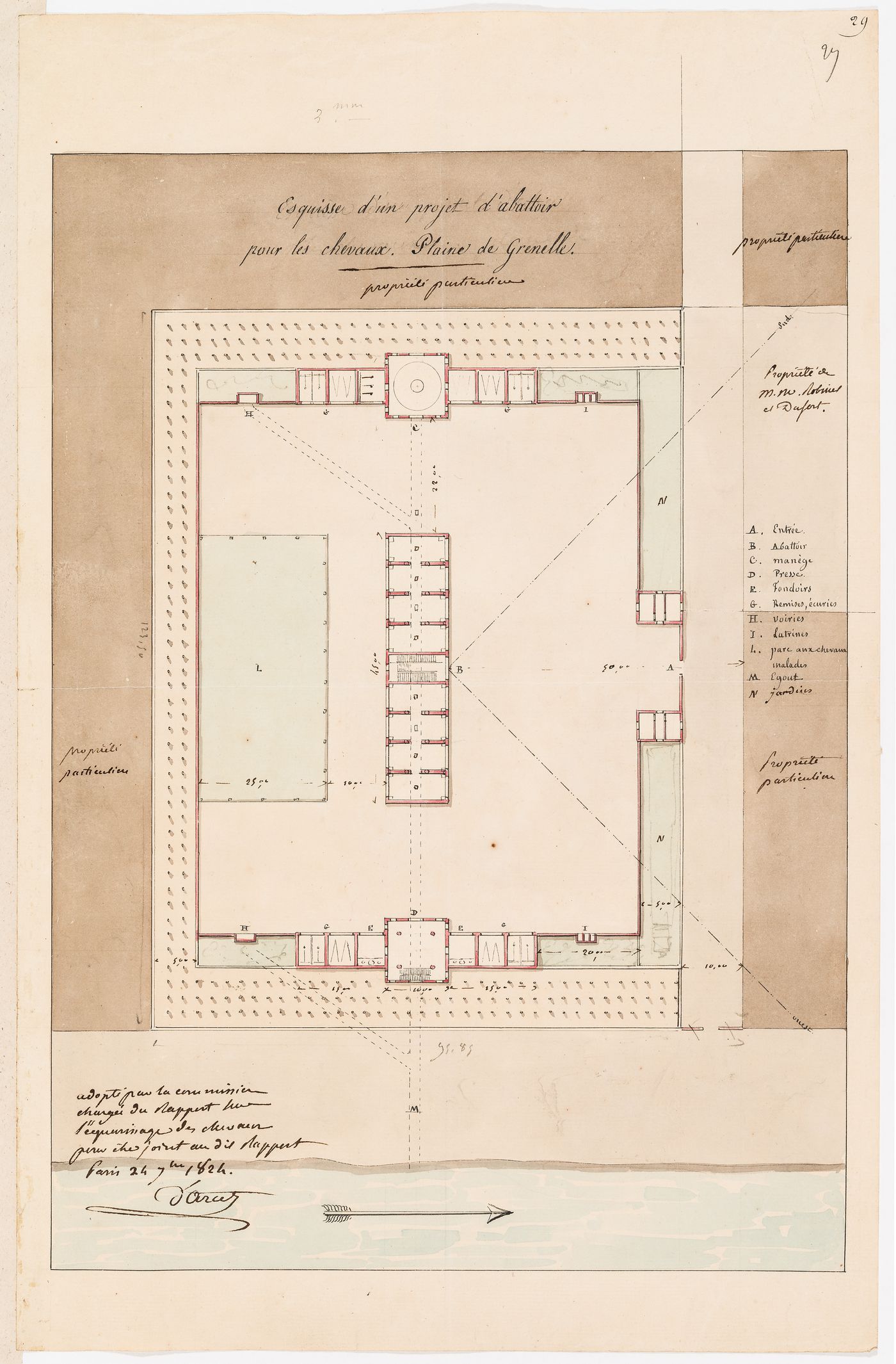 Project for a horse slaughterhouse, Plaine de Grenelle: Site plan