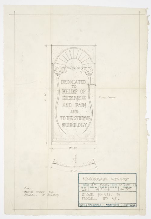Montréal Neurological Institute, Montréal, Québec: drawing for stone panel