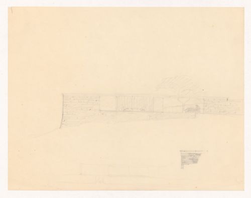 Sketch elevation for Mountain House with sketch for a detail for the upper wall and sketch elevation, probably for the entrance façade
