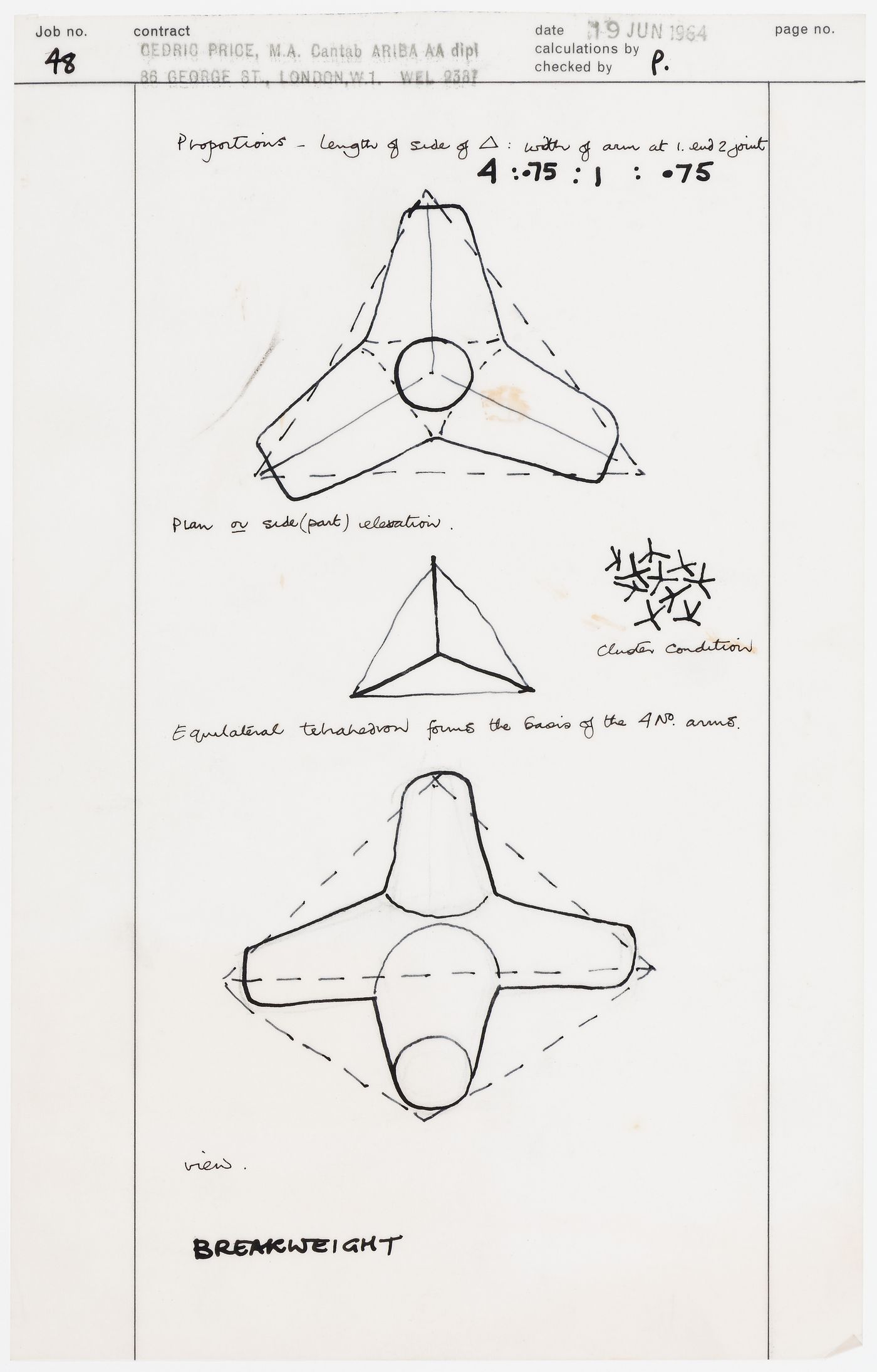 Plan (or side elevation) and view of "Breakweight"