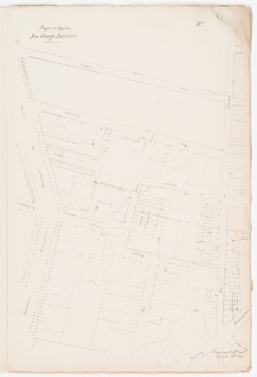Project no. 2: Site plan for an opera house for the Académie royale de musique, rue Grange-Batelière; verso: Project no. 1: Site plan for an opera house for the Académie royale de musique, place du Palais Royal and rue de Rivoli