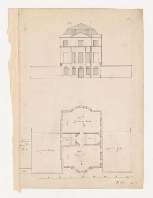 Front elevation and first floor plan for The Wick, Richmond Hill