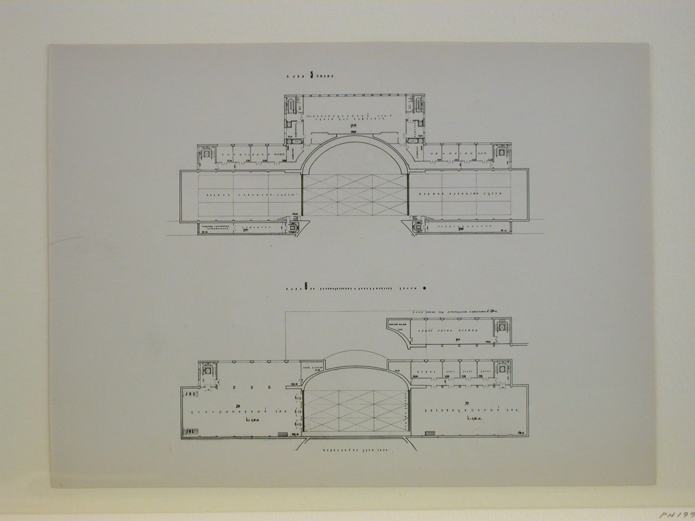Photograph of fifth and sixth floor plans for a Red Army Theater, Moscow