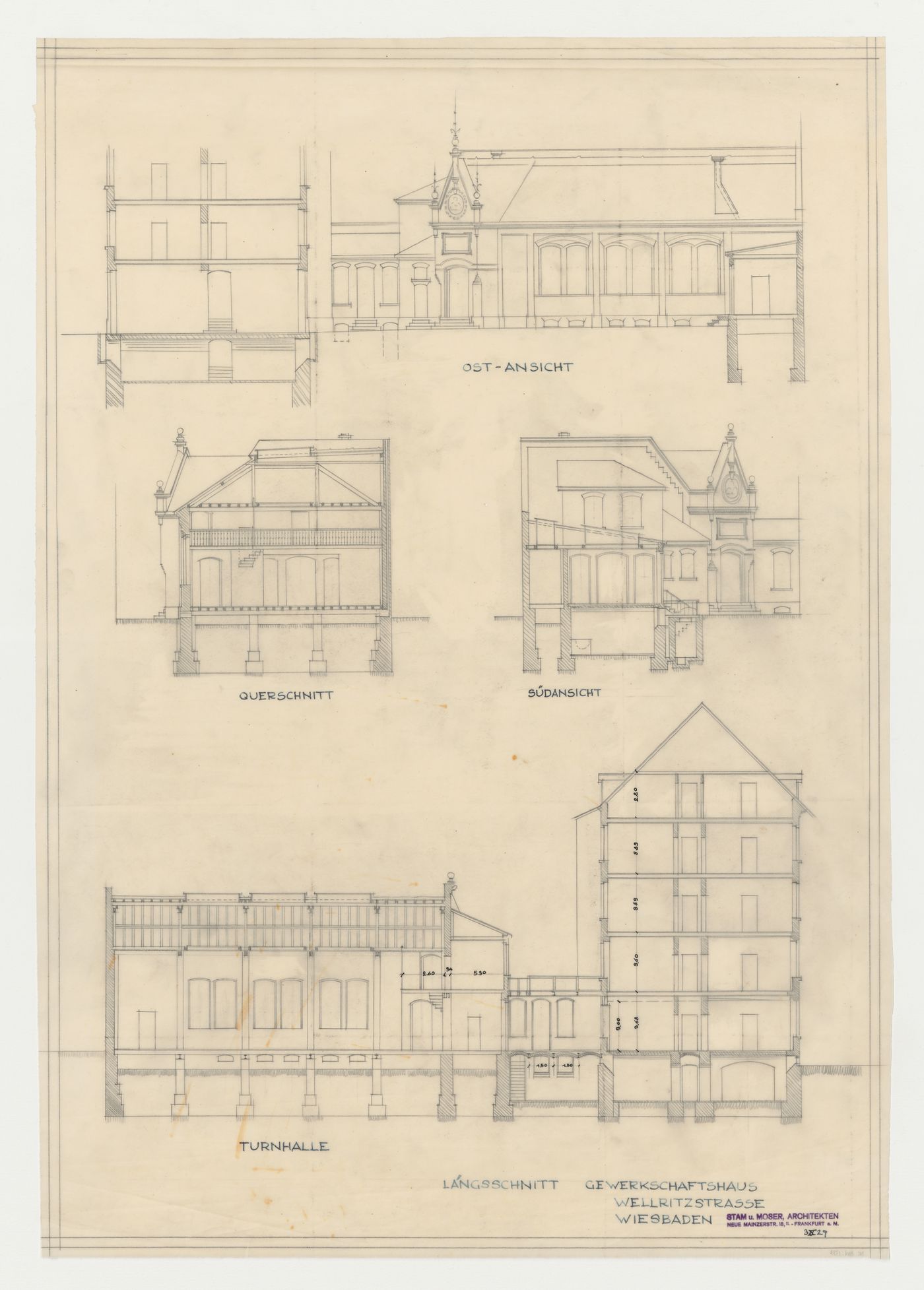 Sections, possibly for alterations and additions for a trade union corporate headquarters, Wiesbaden, Germany