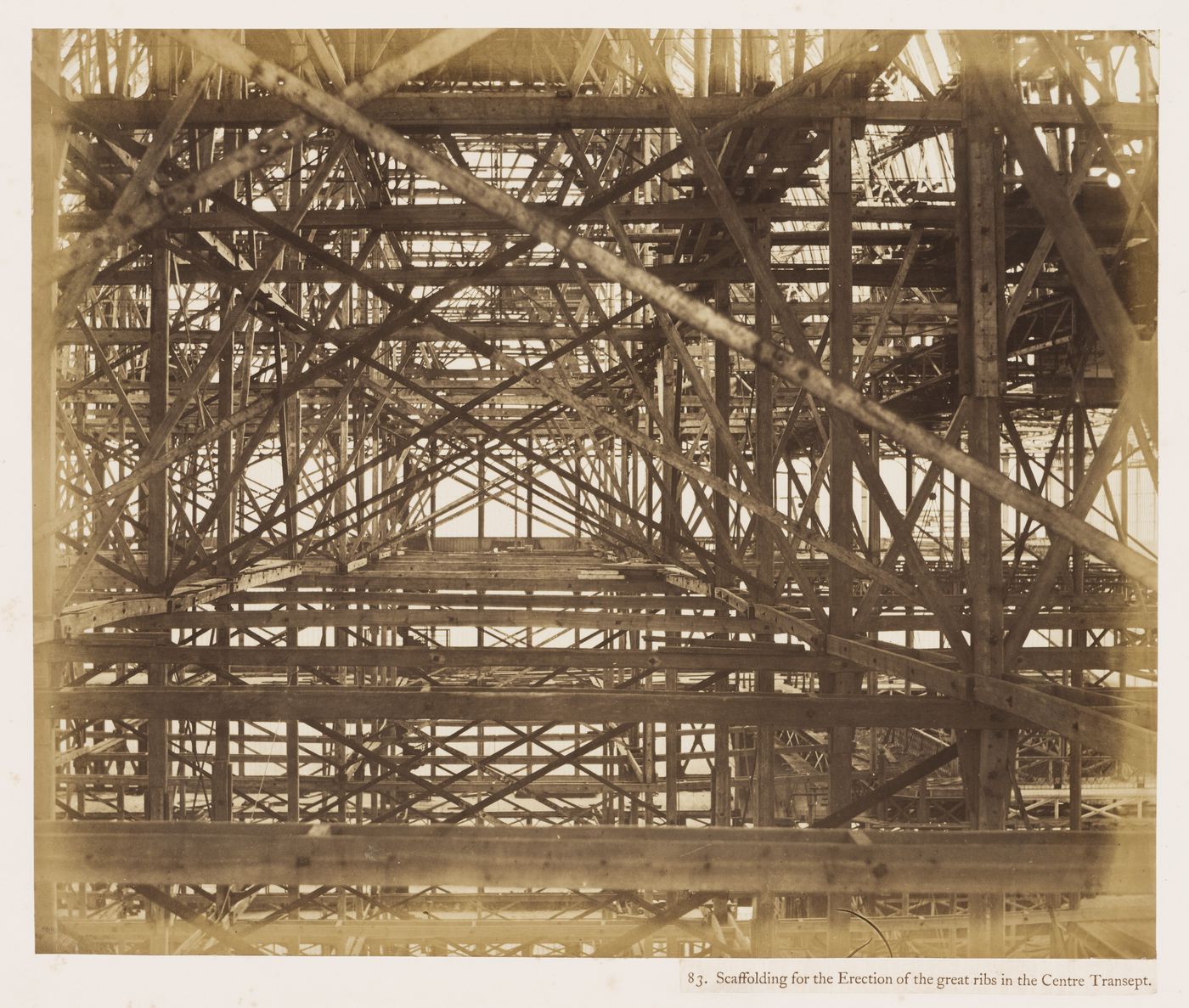 Scaffolding for the erection of the great ribs in the Centre Transept, Crystal Palace, Sydenham, England