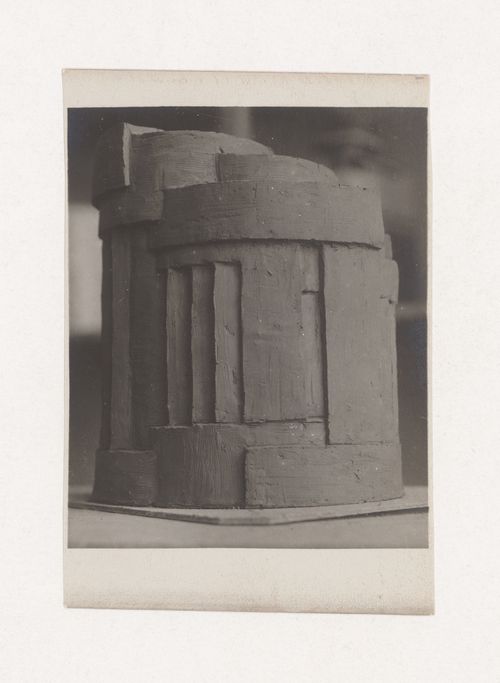 Photograph of a student model on the topic "Finding the Form of Blunt Massive Volume (Parallelepiped, Cylinder, Complex Configuration)" for the "Space" course at the Vkhutemas (Higher State Artistic Technical Studios), Moscow