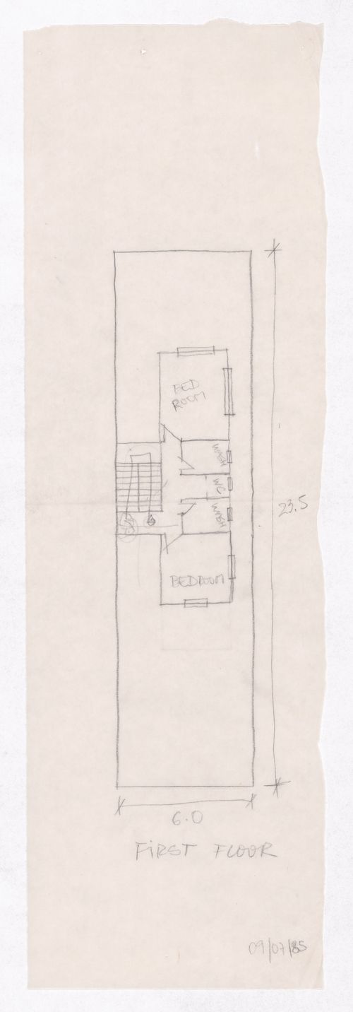 Sketch floor plan of house for Minimum Cost Housing Group's plot in Aranya township, India, for Aranya Housing Project