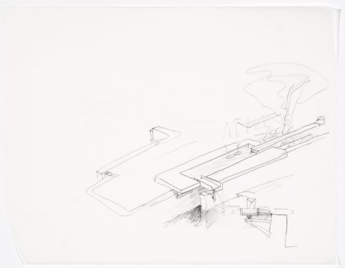 Master's Lodging Garden, Massey College, University of Toronto, Toronto, Ontario: sketch axonometric for the fountain with a sectional detail