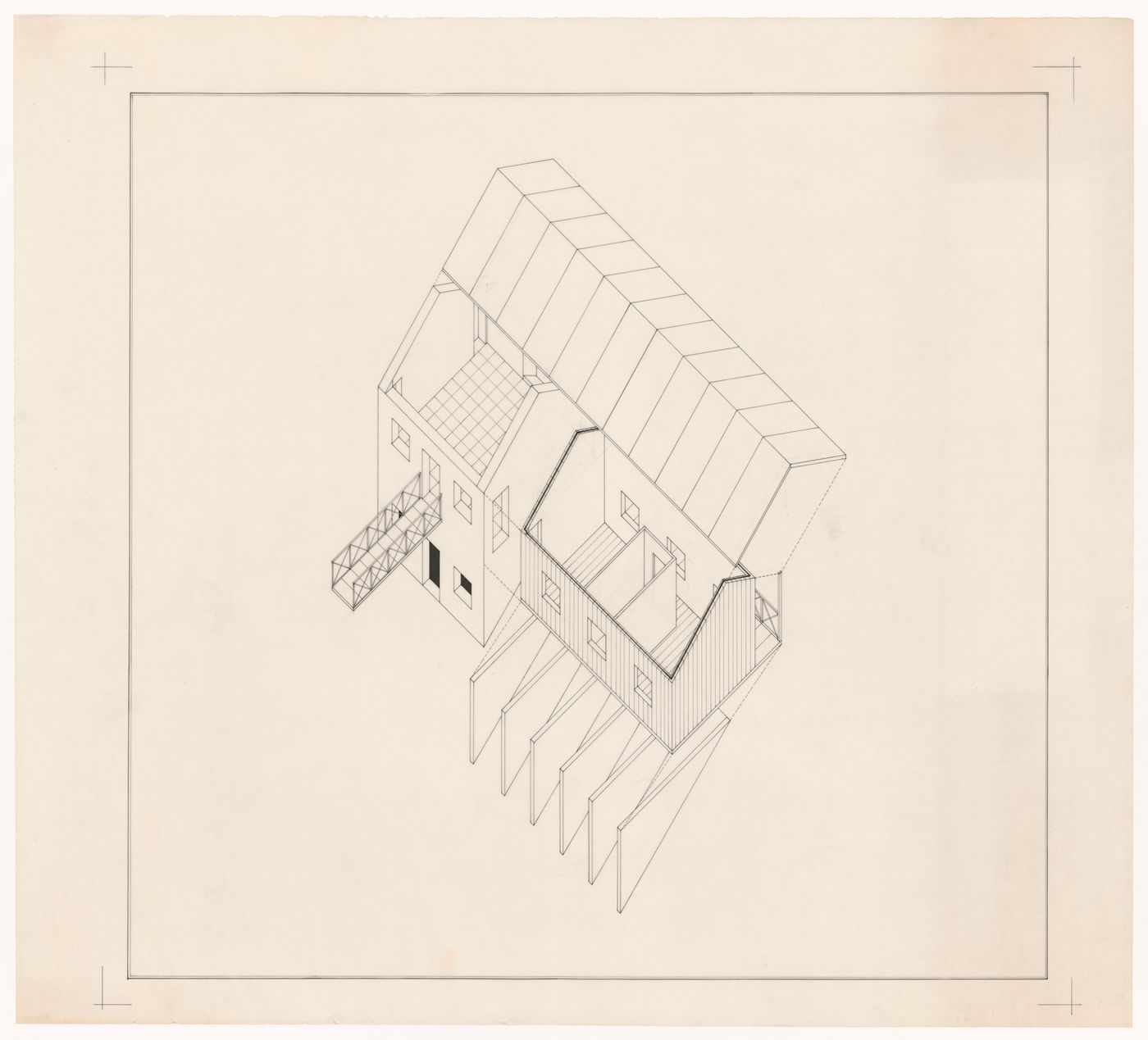 Sectional axonometric for Padiglione nel parco, Bracchio, Italy