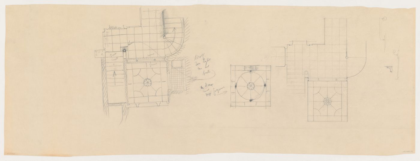 Plans for tile flooring and sectional details for the penthouse for Olveh mixed-use development, Rotterdam, Netherlands