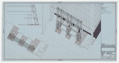 Perth: garden and fountain structure for Hamersley House, Perth, Western Australia: section, plan and axonometric