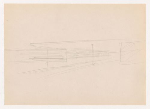 Exterior perspective sketch for Museum for a Small City showing the interior